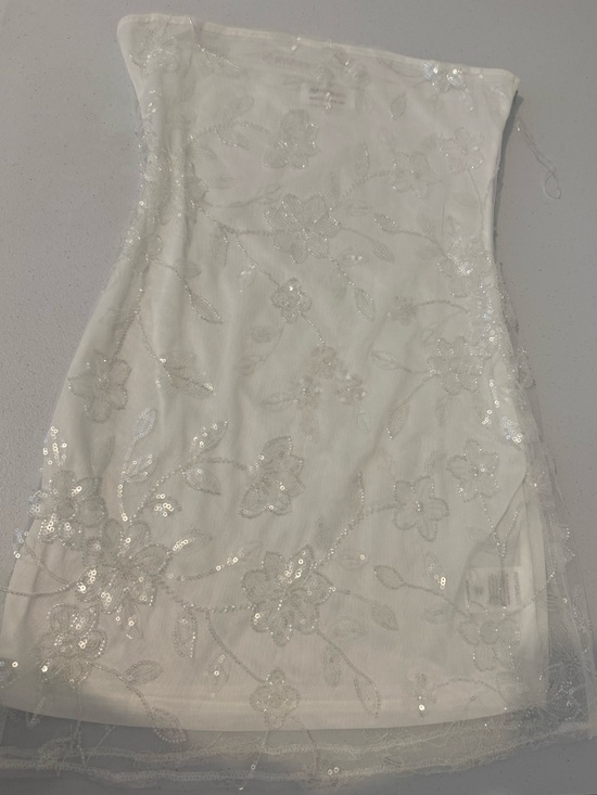 Peppermayo Dresses & Skirts - White Sequin Floral Strapless Dress